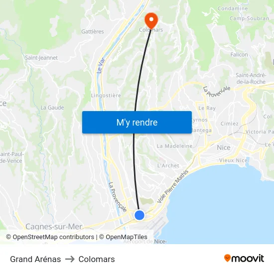 Grand Arénas to Colomars map