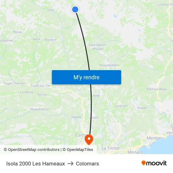 Isola 2000 Les Hameaux to Colomars map