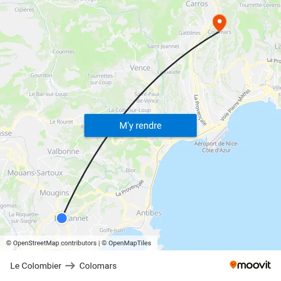 Le Colombier to Colomars map