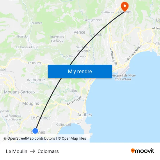 Le Moulin to Colomars map