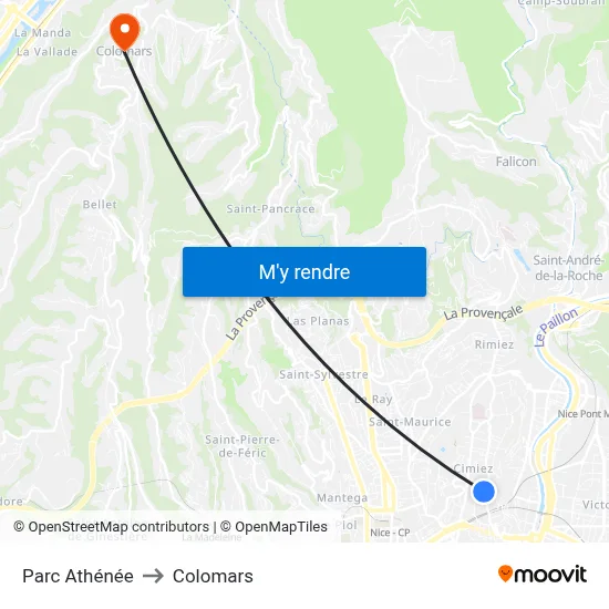 Parc Athénée to Colomars map