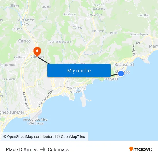 Place D Armes to Colomars map