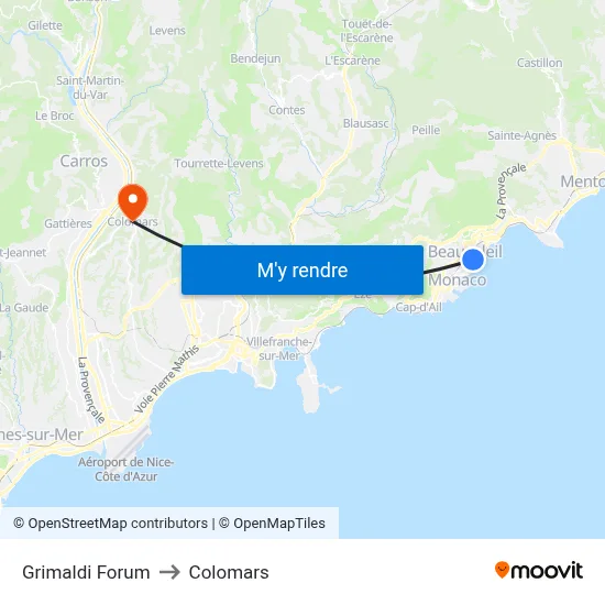 Grimaldi Forum to Colomars map