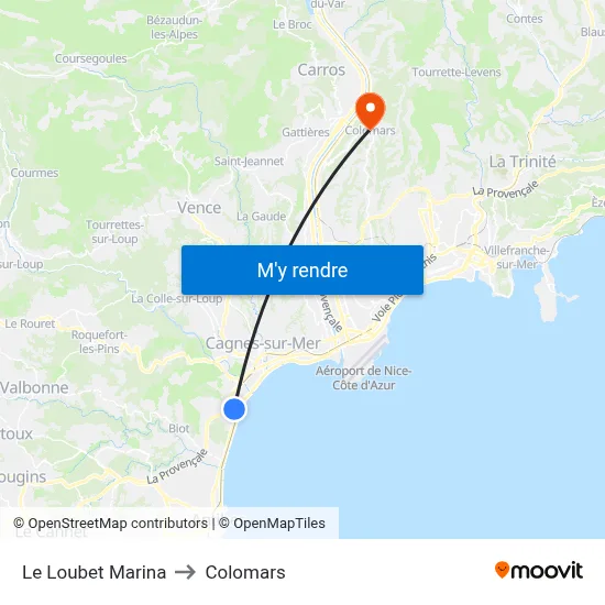 Le Loubet Marina to Colomars map