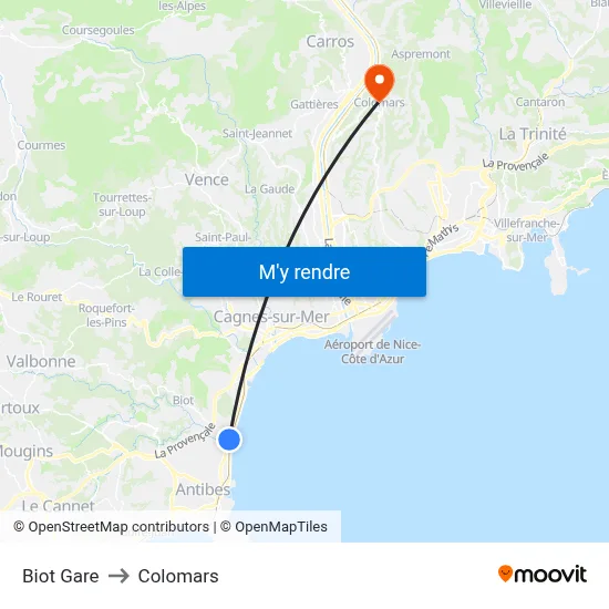 Biot Gare to Colomars map