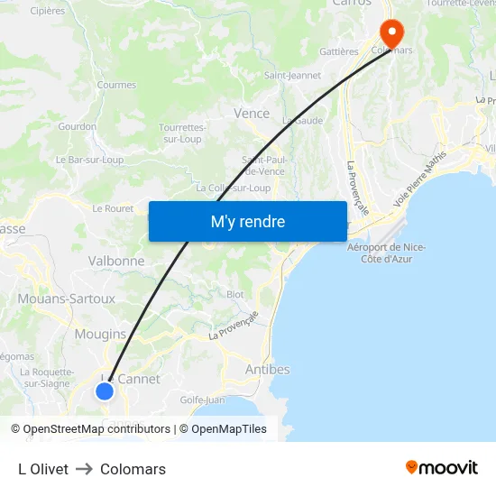 L Olivet to Colomars map