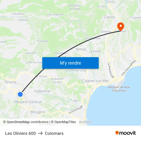 Les Oliviers 600 to Colomars map