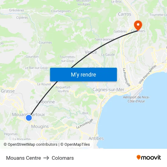 Mouans Centre to Colomars map