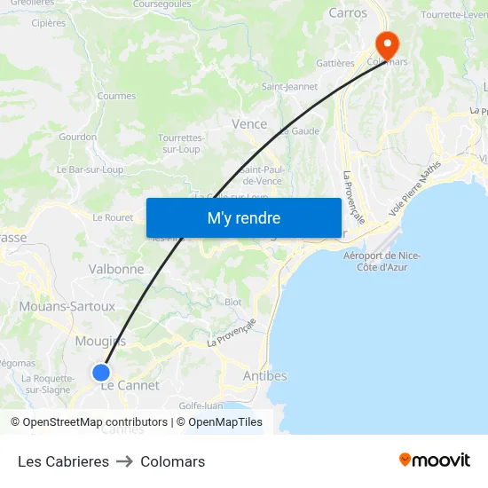 Les Cabrieres to Colomars map