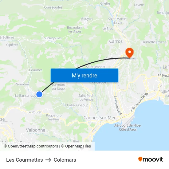 Les Courmettes to Colomars map