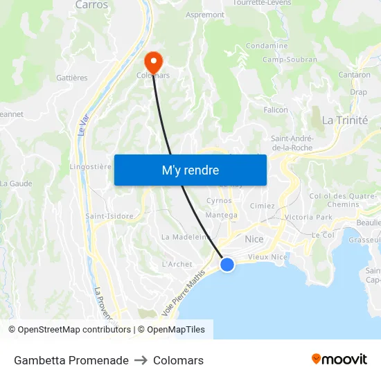 Gambetta Promenade to Colomars map