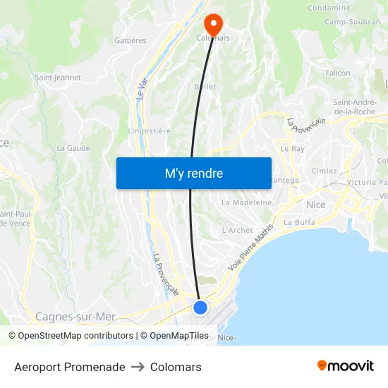 Aeroport Promenade to Colomars map