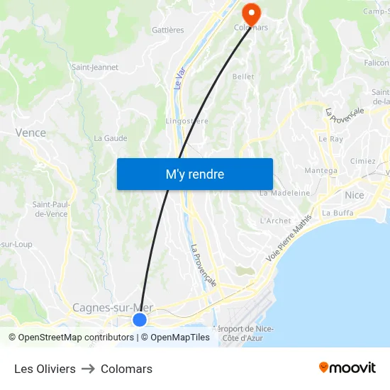 Les Oliviers to Colomars map