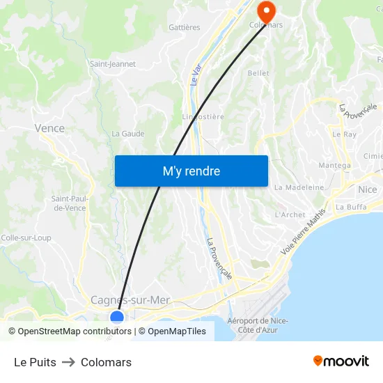 Le Puits to Colomars map
