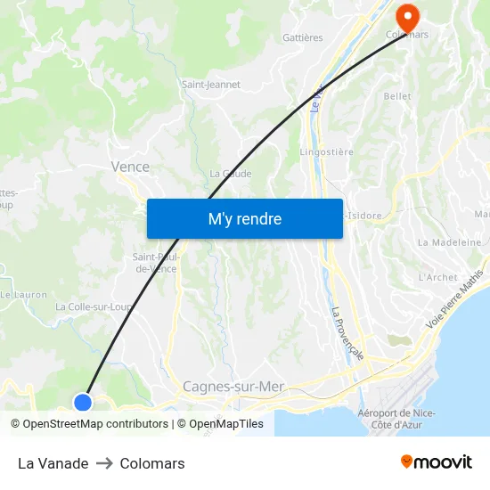 La Vanade to Colomars map