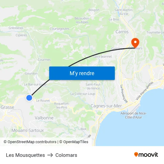 Les Mousquettes to Colomars map