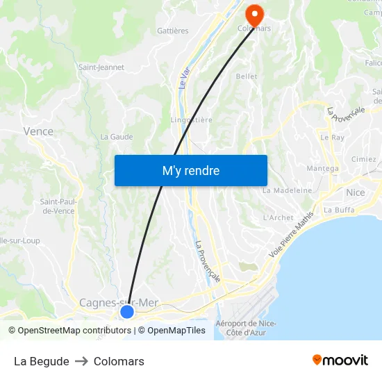 La Begude to Colomars map