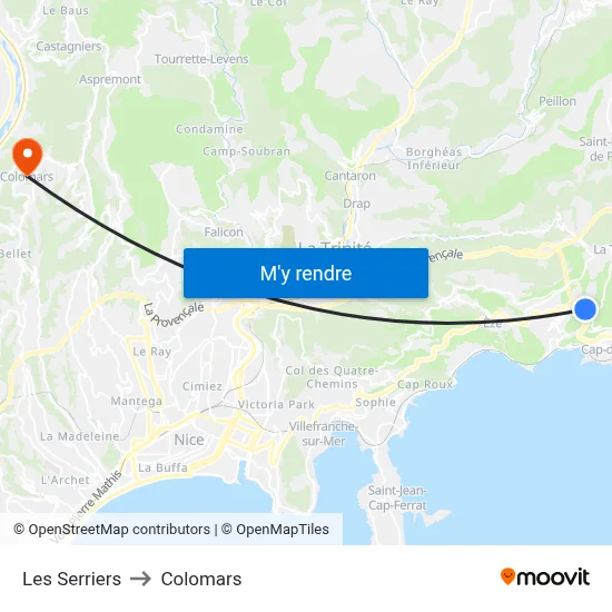 Les Serriers to Colomars map