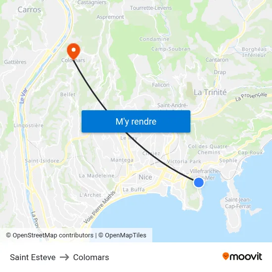 Saint Esteve to Colomars map