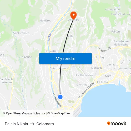 Palais Nikaia to Colomars map
