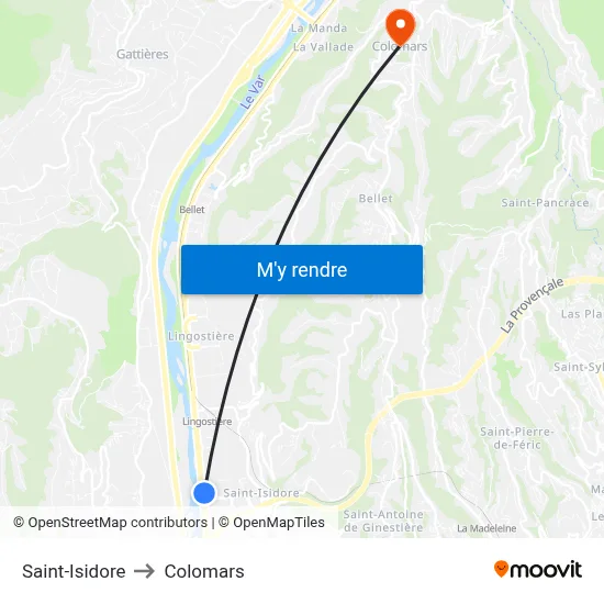Saint-Isidore to Colomars map