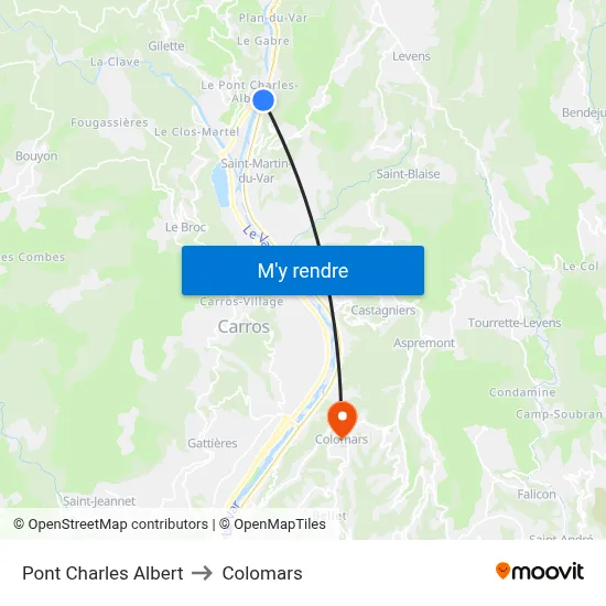 Pont Charles Albert to Colomars map