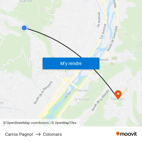 Carros Pagnol to Colomars map