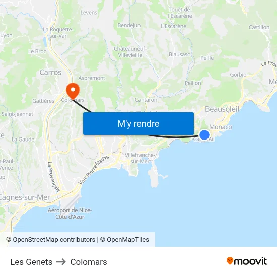 Les Genets to Colomars map