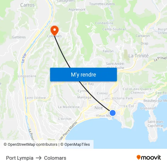 Port Lympia to Colomars map