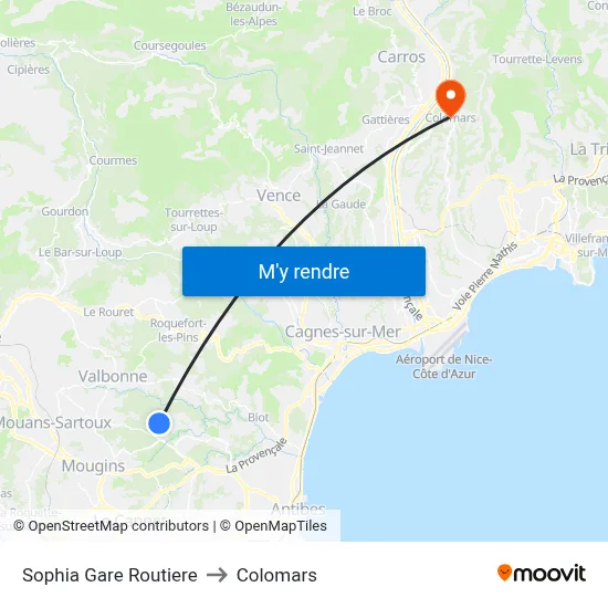 Sophia Gare Routiere to Colomars map