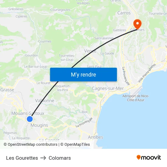Les Gourettes to Colomars map