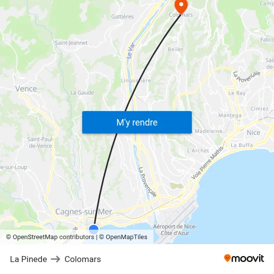 La Pinede to Colomars map