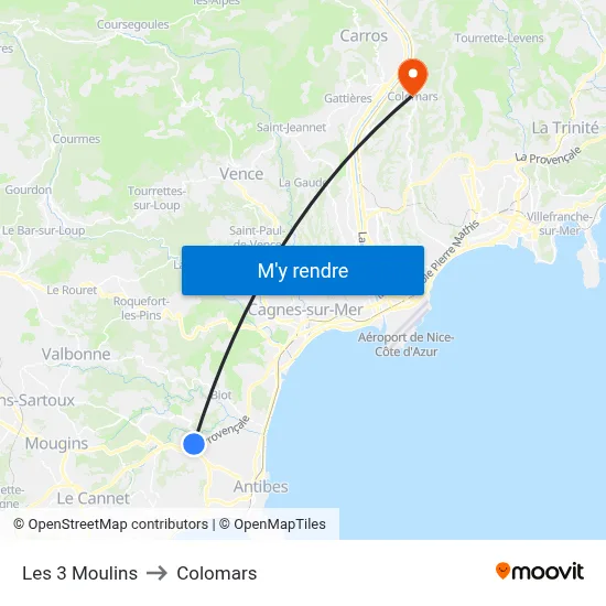 Les 3 Moulins to Colomars map