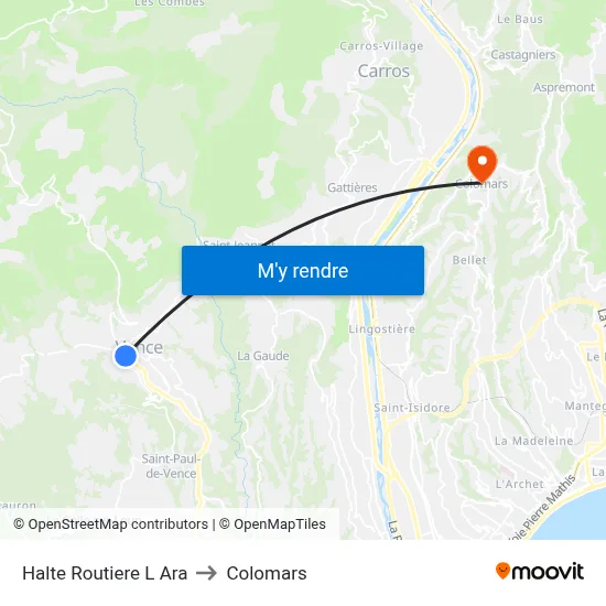 Halte Routiere L Ara to Colomars map