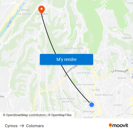 Cyrnos to Colomars map