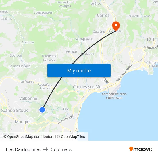 Les Cardoulines to Colomars map