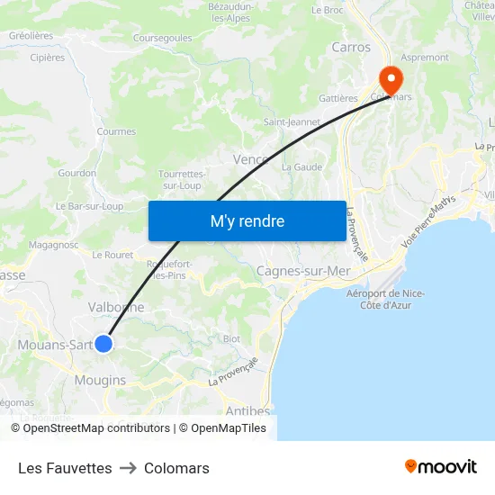Les Fauvettes to Colomars map
