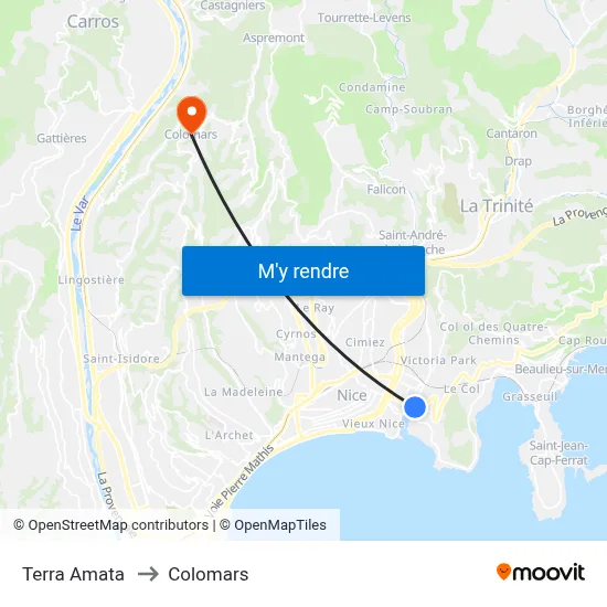 Terra Amata to Colomars map