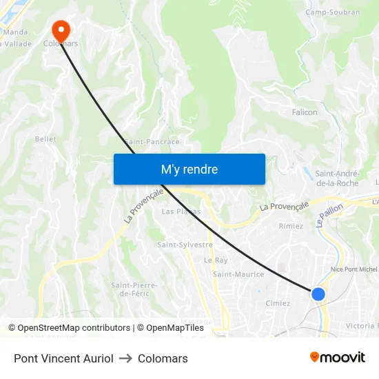 Pont Vincent Auriol to Colomars map