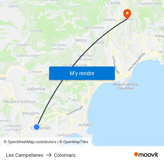 Les Campelieres to Colomars map