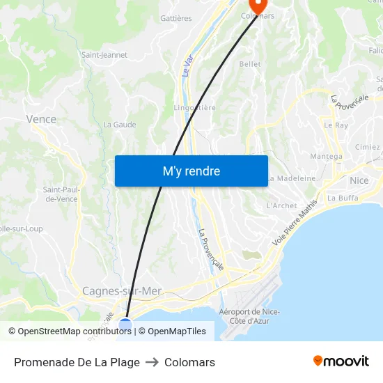 Promenade De La Plage to Colomars map