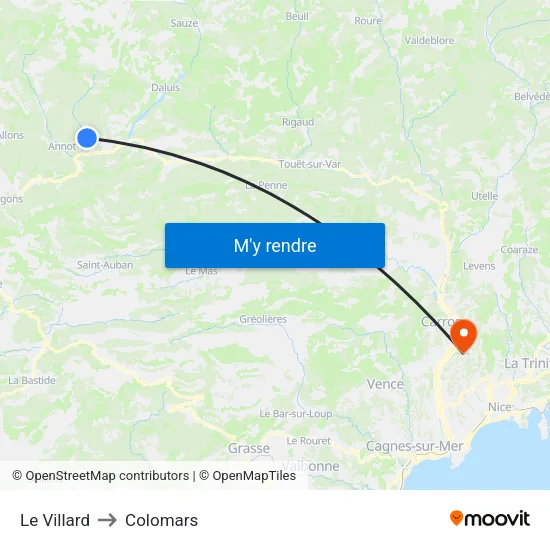 Le Villard to Colomars map