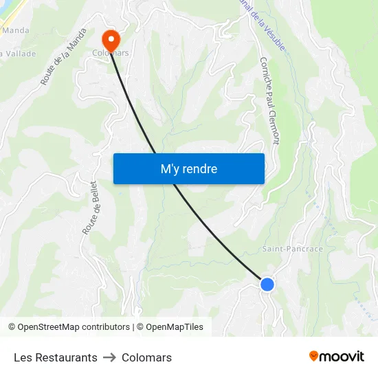 Les Restaurants to Colomars map
