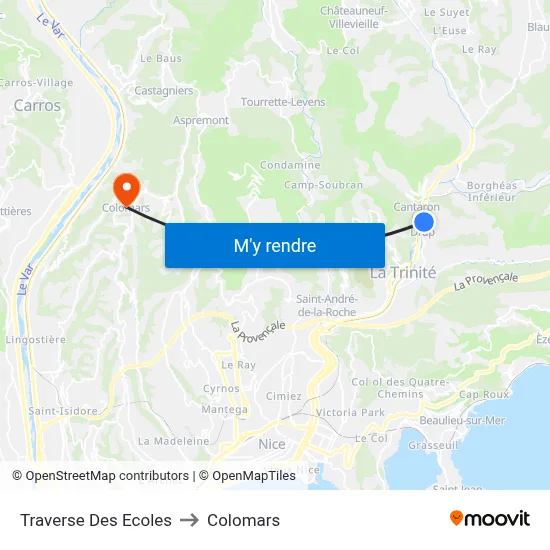 Traverse Des Ecoles to Colomars map