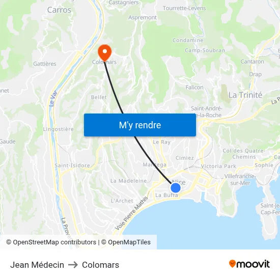 Jean Médecin to Colomars map