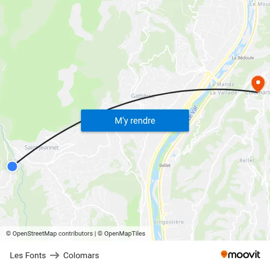 Les Fonts to Colomars map
