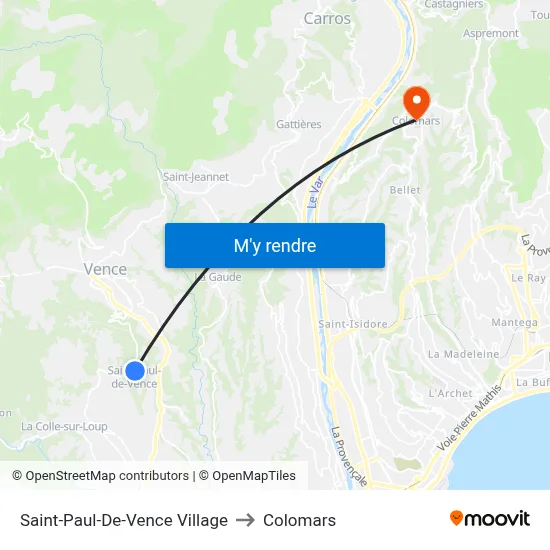 Saint-Paul-De-Vence Village to Colomars map