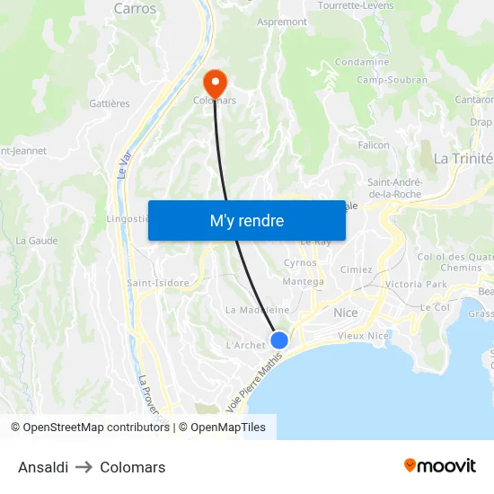 Ansaldi to Colomars map