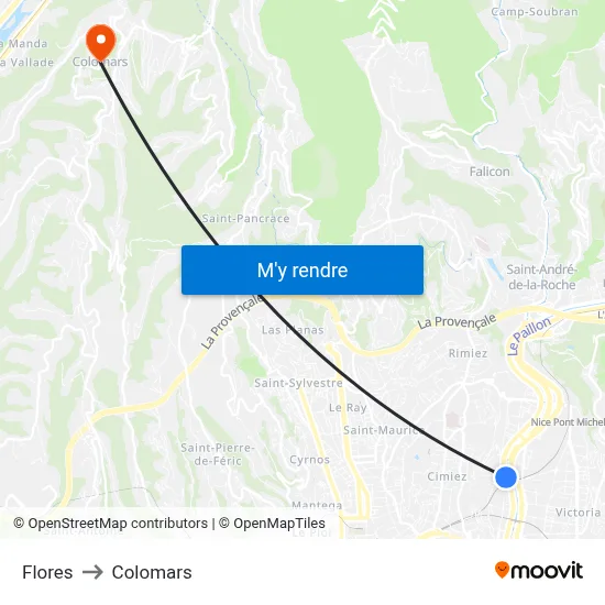 Flores to Colomars map