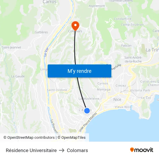 Résidence Universitaire to Colomars map